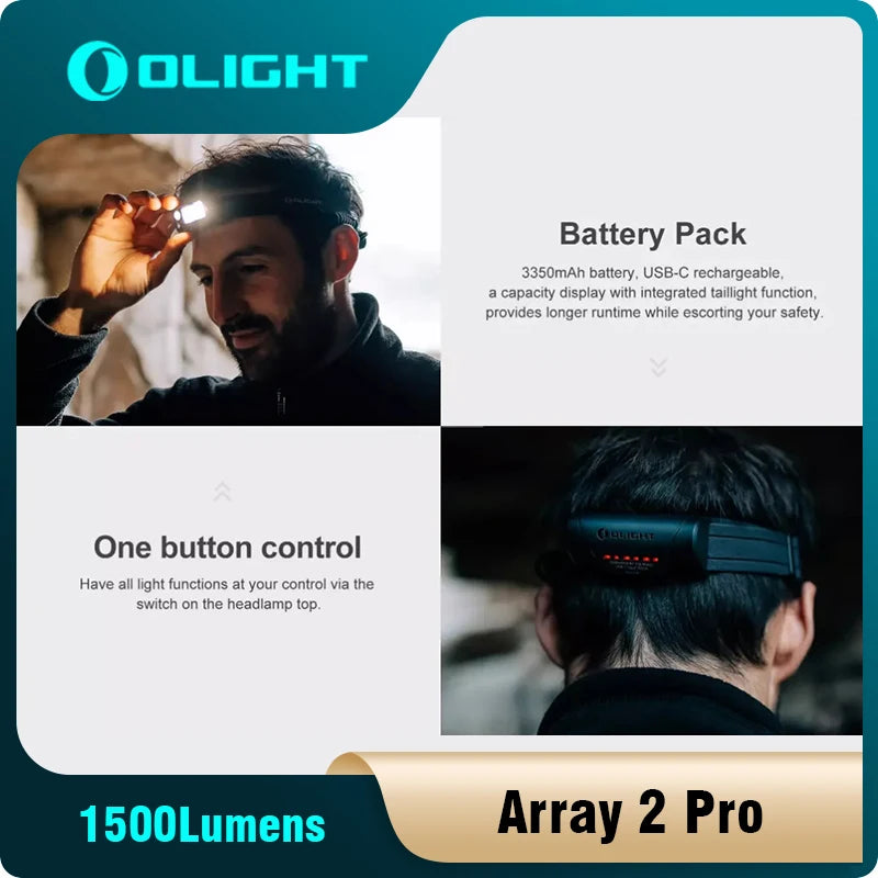 OLIght Array 2 Pro flashlight 1500 lumens headlights,USB Type-C charging,Including Headlamp Strap / Lamp Head / Battery Pack