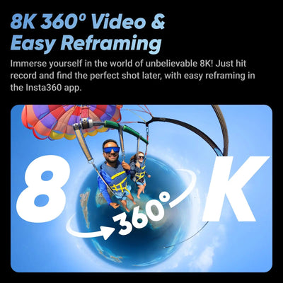 8K 360° action camera, 4K wide-angle video, 135 minutes battery life, AI editing, suitable for sports, travel Insta360 X4