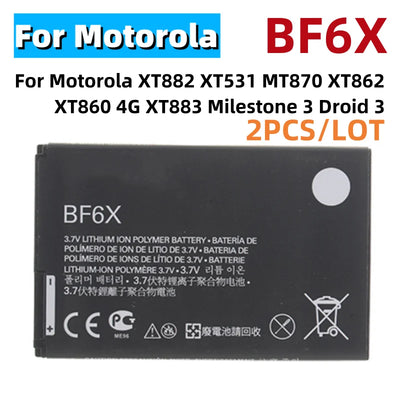 2PCS/LOT New Battery BF6X Battery For Motorola XT882 XT531 MT870 XT862 XT860 4G XT883 Milestone 3 Droid 3 Mobile Phone