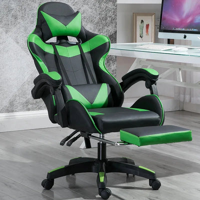 Gaming Chair PVC Household Armchair Ergonomic Computer Office Chairs Lift and Swivel Function Adjustable Footrest