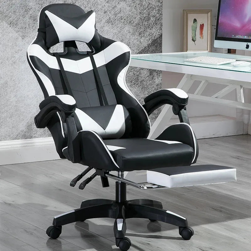 Gaming Chair PVC Household Armchair Ergonomic Computer Office Chairs Lift and Swivel Function Adjustable Footrest