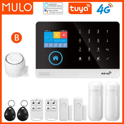 MULO Alarm System for Home Burglar Security WiFi GSM PG103 4G Alarma Wireless Tuya Smart House App 433MHz With Screens PIR Motio