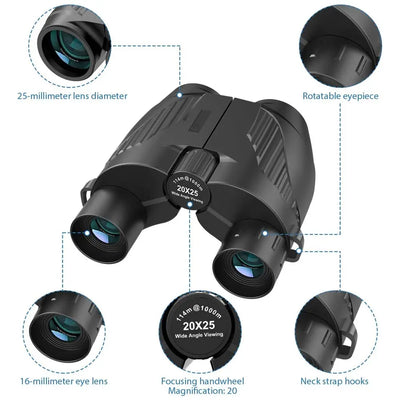 20x25 Focus Binoculars with Low Light Vision Compact Binoculars for Bird Watching and Travel