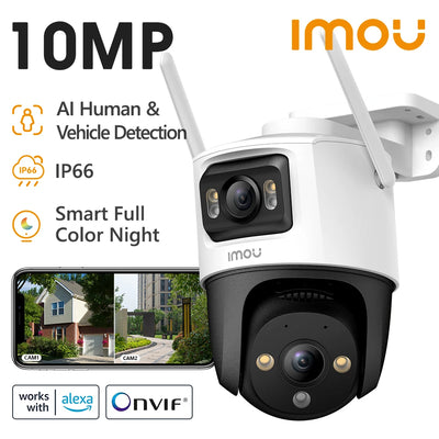 New Dual Lens Outdoor Camera PT Camera Home Security IP Camera AI Human & Vehicle Detection Surveillance Camera 10 MP