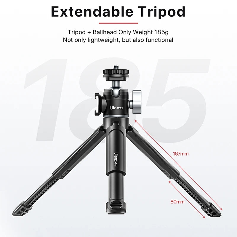 Ulanzi U-Vlog Lite Extendable Phone Camera Tripod with 360° Ballhead 1/4 Screw Portable Vlog Kit Light Desktop Tripods For Phone