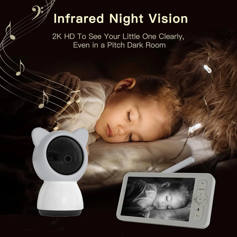 5" 3MP Baby Monitor Babyphone Wireles Security Video Camera Bebe Nanny VOX HD Night Vision PTZ Lullabies Temperature Humidity