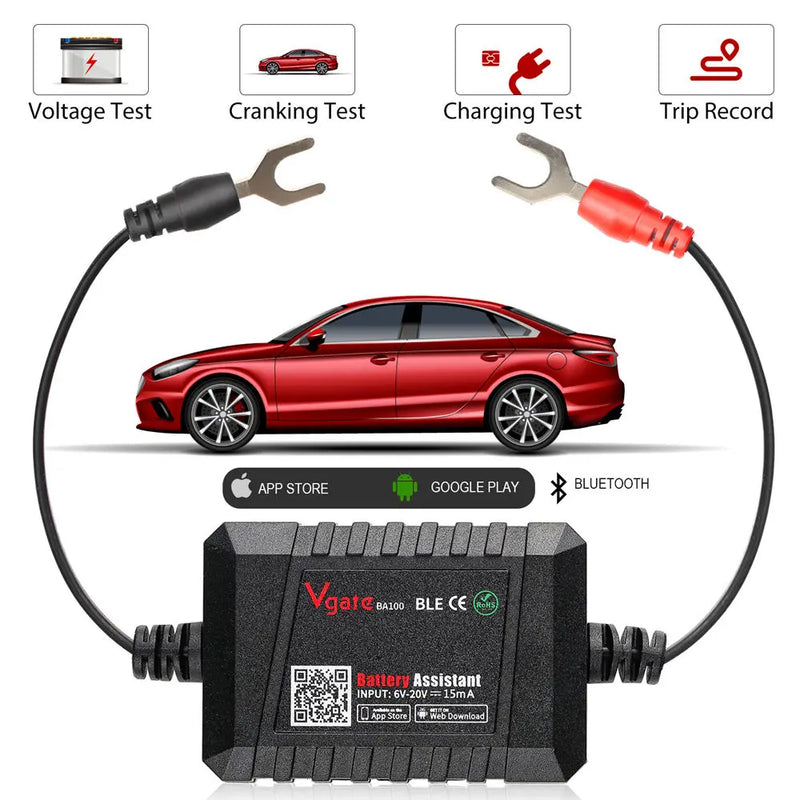 Vgate BA100 Car Battery Tester 12V Monitor Bluetooth 4.0 Car Battery Assistant work with iOS & Android Phone