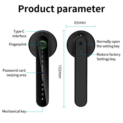 FUERS Tuya Smart Fingerprint Door Lock Handle With Fingerprint Password Bluetooth Key Swipe Card Remote Unlock Four Ways To Open