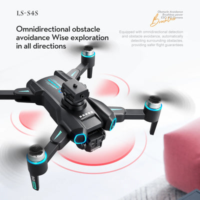 LS-S4S 8K HD triple camera drone WiFi brushless optical flow positioning 360 ° laser obstacle avoidance foldable quadcopter