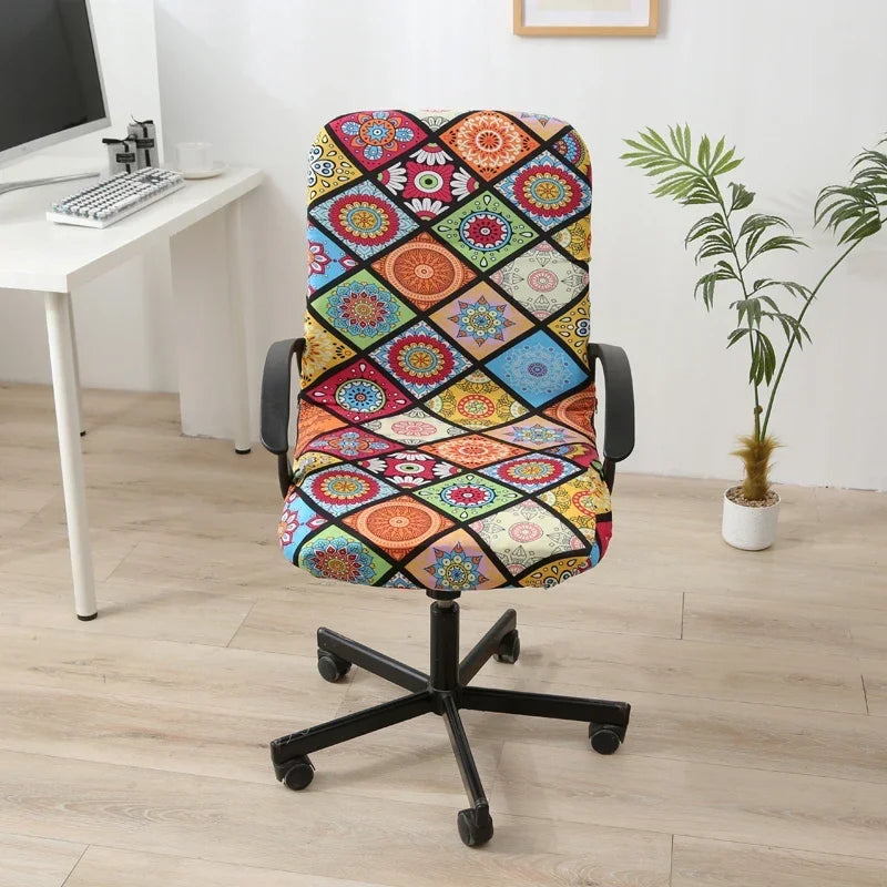 LANMOLIFE Printed Office Chair Covers Stretch Spandex Gaming Armchairs Decorated With Elastic Swivel Seat Protective Covers