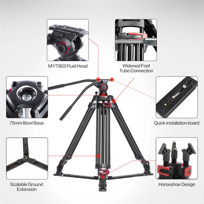 miliboo Video Tripod Heavy Duty Fluid head,Professional Camera Tripod Stand,Grounder Spreader Max Loading 33LB MTT609A