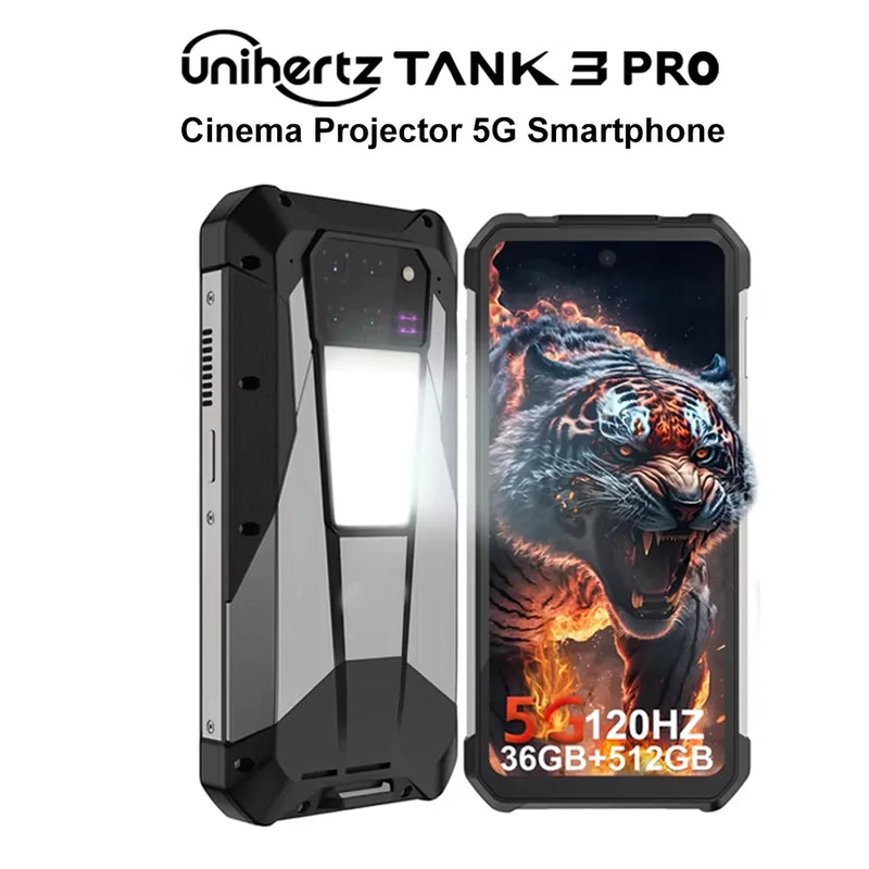 Unihertz Tank 3 Pro 8849 Rugged 5G Smartphone Android with 100 Lumens Projector 32GB 512GB 23800mAh 6.79" FHD Waterproof Phone