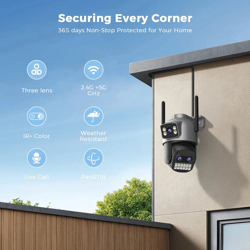 Outdoor Dual Screen IP Camera, 15MP, WiFi, PTZ,10X Digital Zoom,4K,Human Detection, Security Camera, Surveillance, O-Kam Pro App